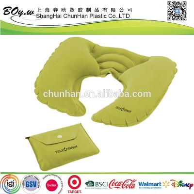 Walmart hot sale OEM portable U shape flocked travel inflatable pillow with bag